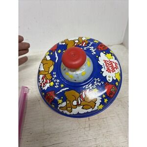 Vintage Spinning Push Top - Ohio Art Sleepy Teddy Top - USA Kids Toy Tin Litho